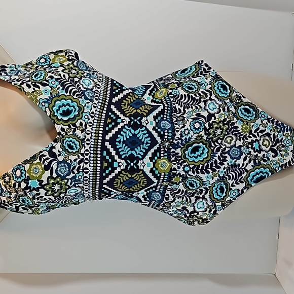 Mossimo 1-piece Swimsuit Blue & green Boho floral pattern Size L Strappy Back - Picture 6 of 17